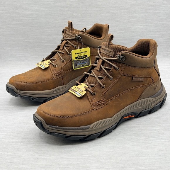 Skechers Boots Men's 11 Wide Brown Leather 4E Water Repellent Walk Hiking 204454